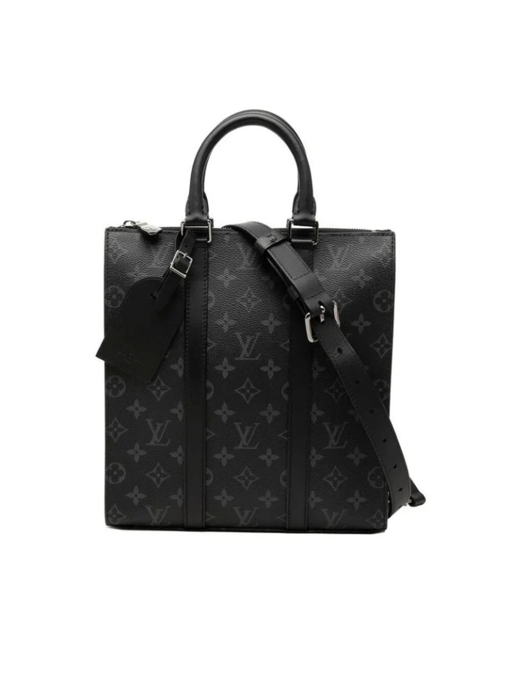 Louis Vuitton Monogram Eclipse Sac Plat Cross 2-Way Shoulder Bag Black Leather